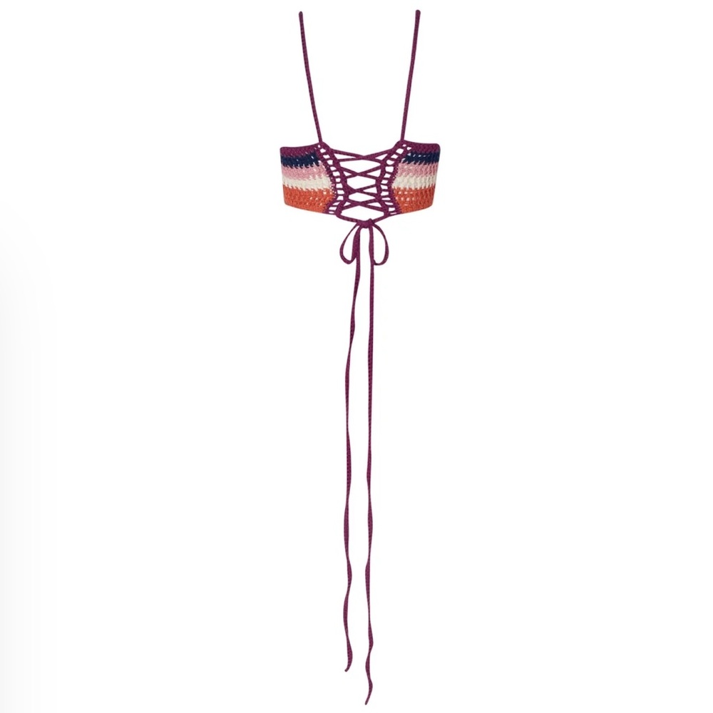 Soah Swim Gia Sunset Striped Crochet Crop Top + Mini Skirt Set - Picture 5 of 15